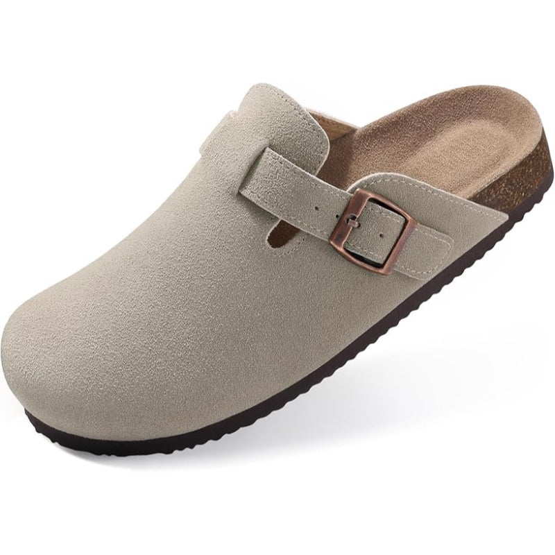 Slip On Suede Clogs With Buckle Closure