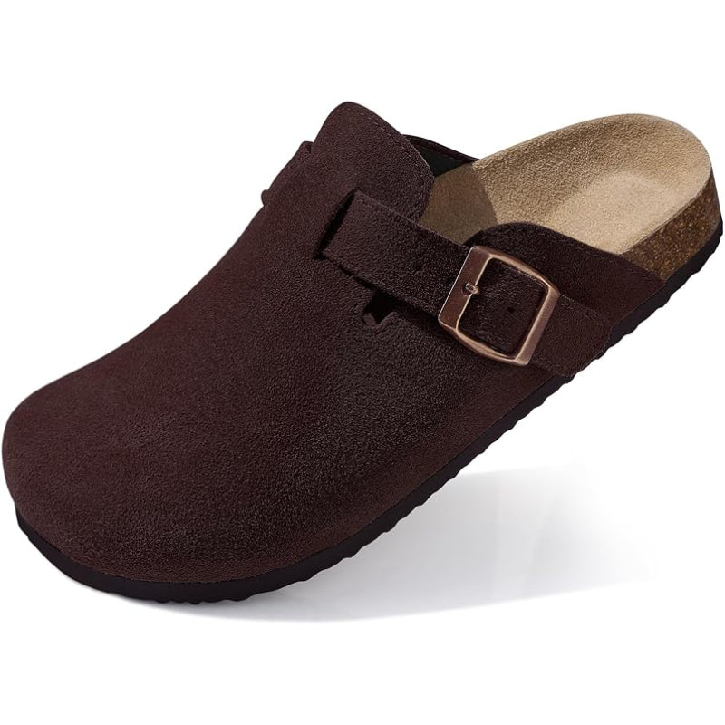 Slip On Suede Clogs With Buckle Closure