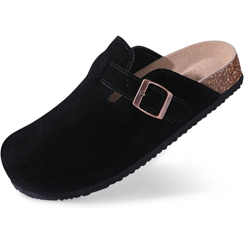 Slip On Suede Clogs With Buckle Closure