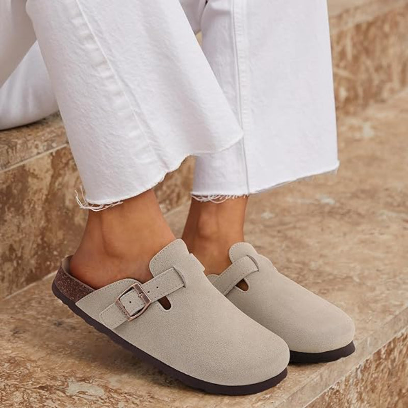 Slip On Suede Clogs With Buckle Closure