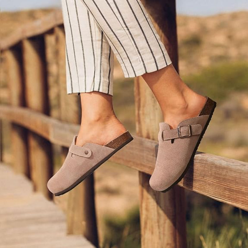 Slip On Suede Clogs With Buckle Closure