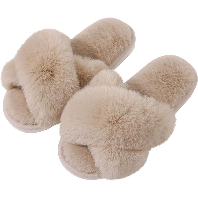 Cross Band Fuzzy Memory Foam Slides