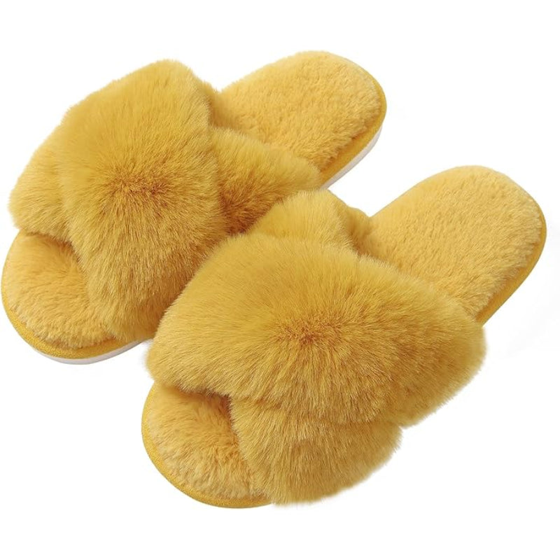 Cross Band Fuzzy Memory Foam Slides