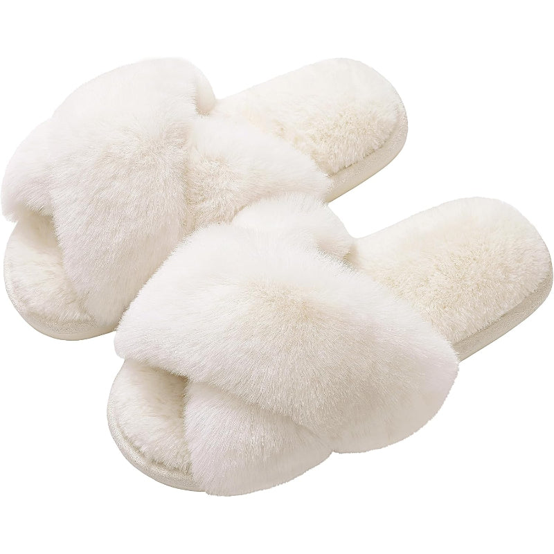 Cross Band Fuzzy Memory Foam Slides