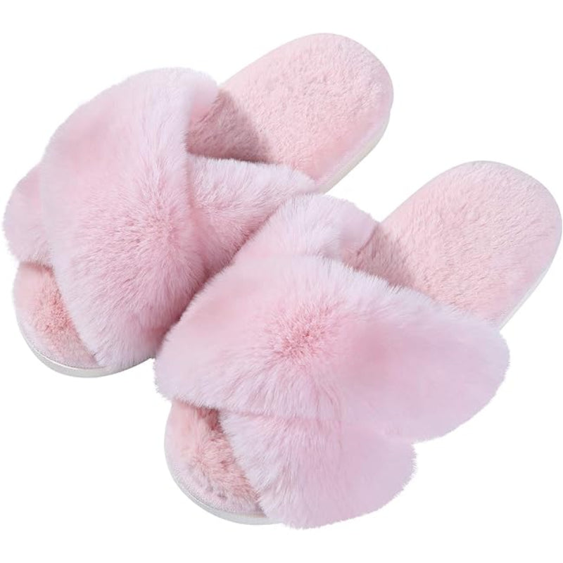 Cross Band Fuzzy Memory Foam Slides