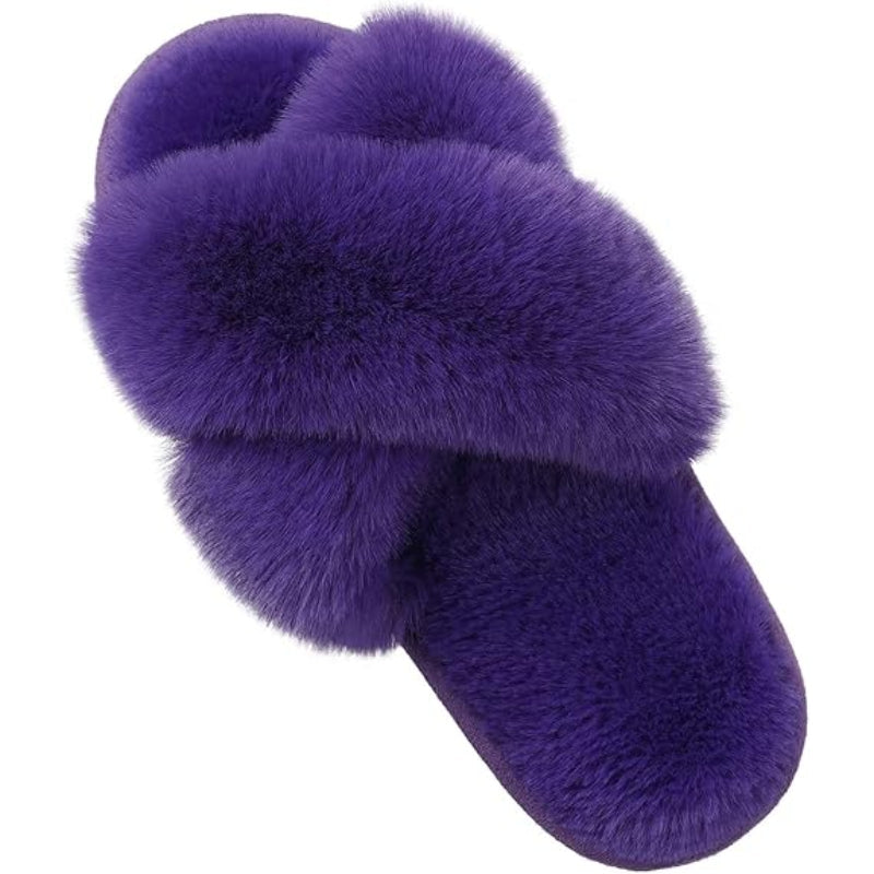 Cross Band Fuzzy Memory Foam Slides