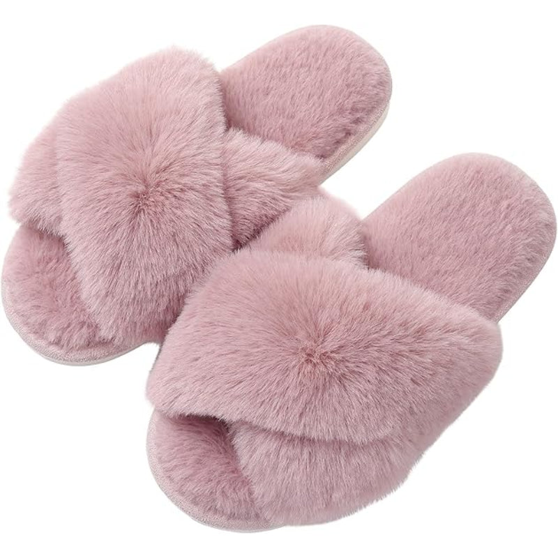 Cross Band Fuzzy Memory Foam Slides