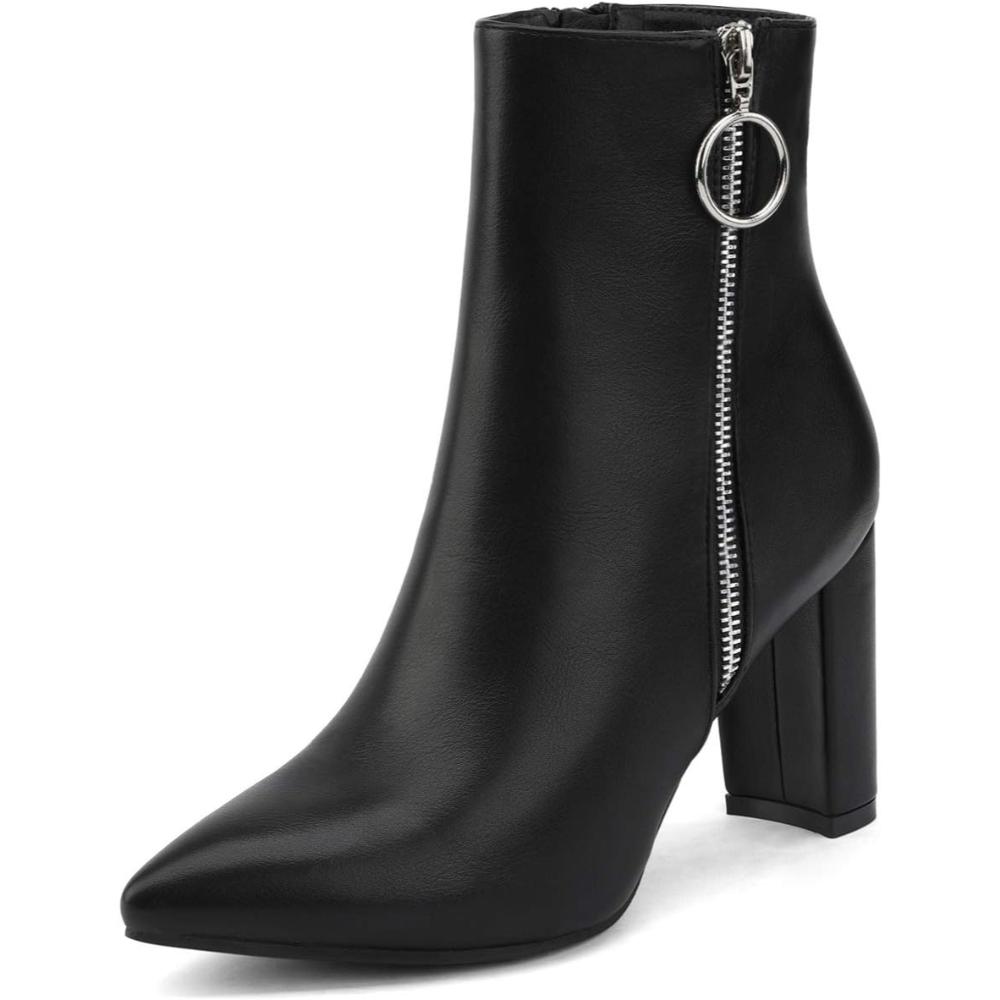 Pointed Design Side Zipper Block Boots